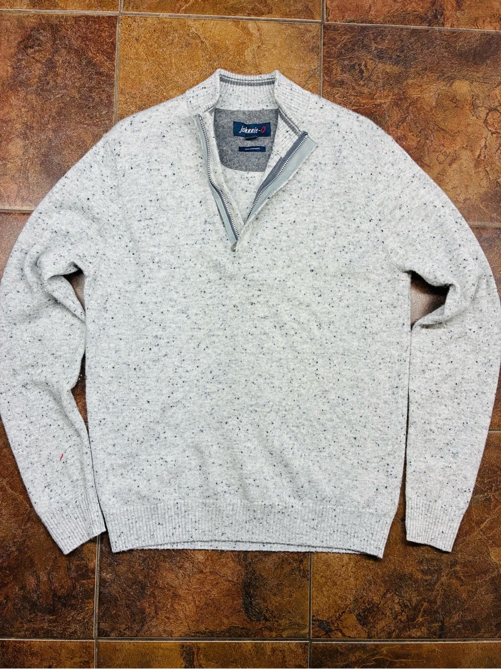 johnnie-O Cashmere Men's Speckled Light Gray Half-Zip Sweater